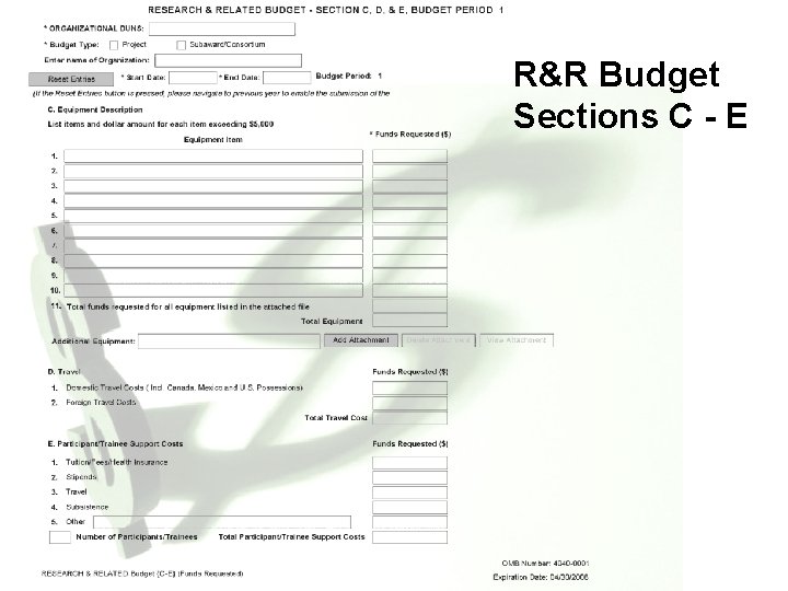R&R Budget Sections C - E 