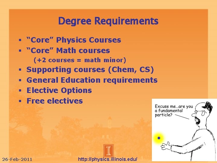 Degree Requirements “Core” Physics Courses “Core” Math courses (+2 courses = math minor) Supporting