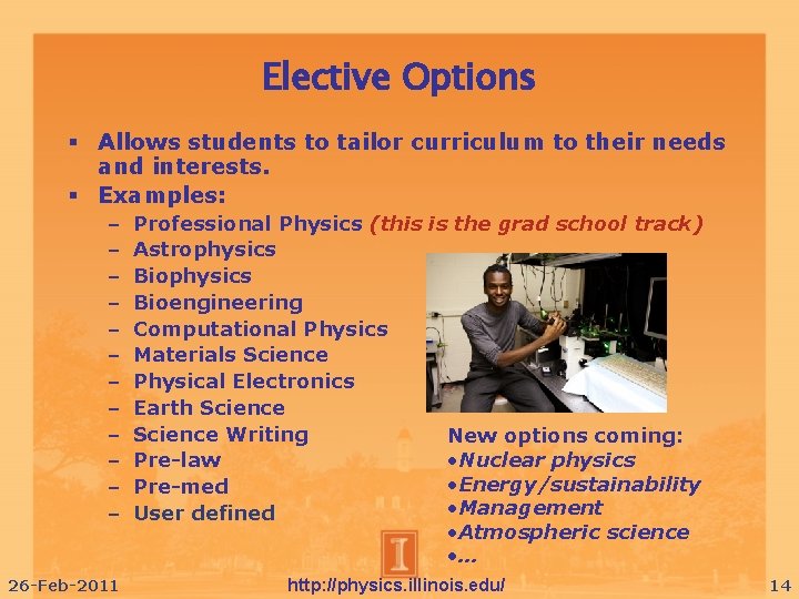 Elective Options Allows students to tailor curriculum to their needs and interests. Examples: –
