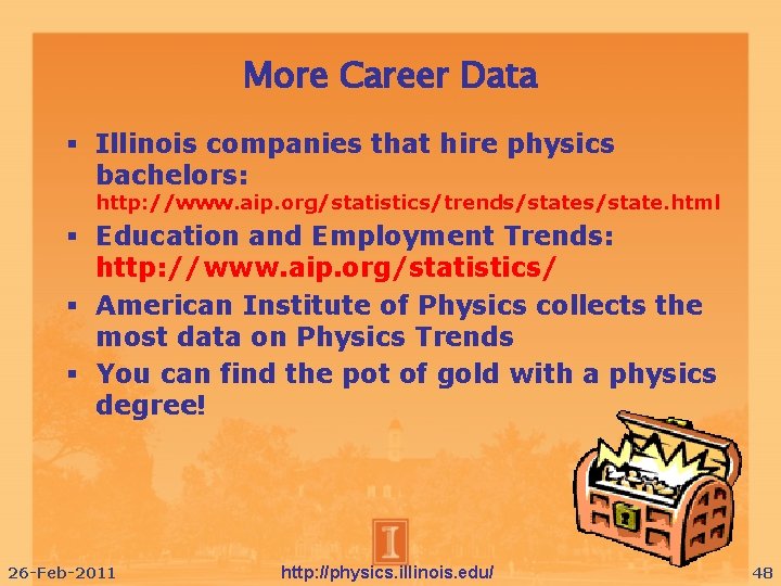 More Career Data Illinois companies that hire physics bachelors: http: //www. aip. org/statistics/trends/state. html