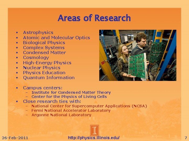 Areas of Research Astrophysics Atomic and Molecular Optics Biological Physics Complex Systems Condensed Matter