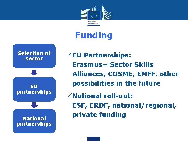 Funding Selection of sector EU partnerships National partnerships ü EU Partnerships: Erasmus+ Sector Skills