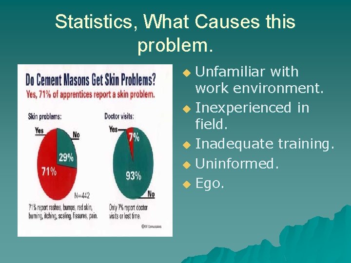 Statistics, What Causes this problem. Unfamiliar with work environment. u Inexperienced in field. u