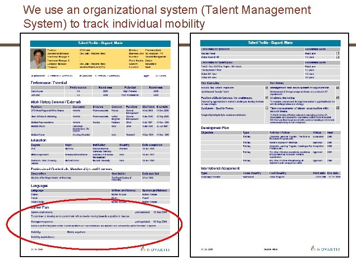 We use an organizational system (Talent Management System) to track individual mobility 