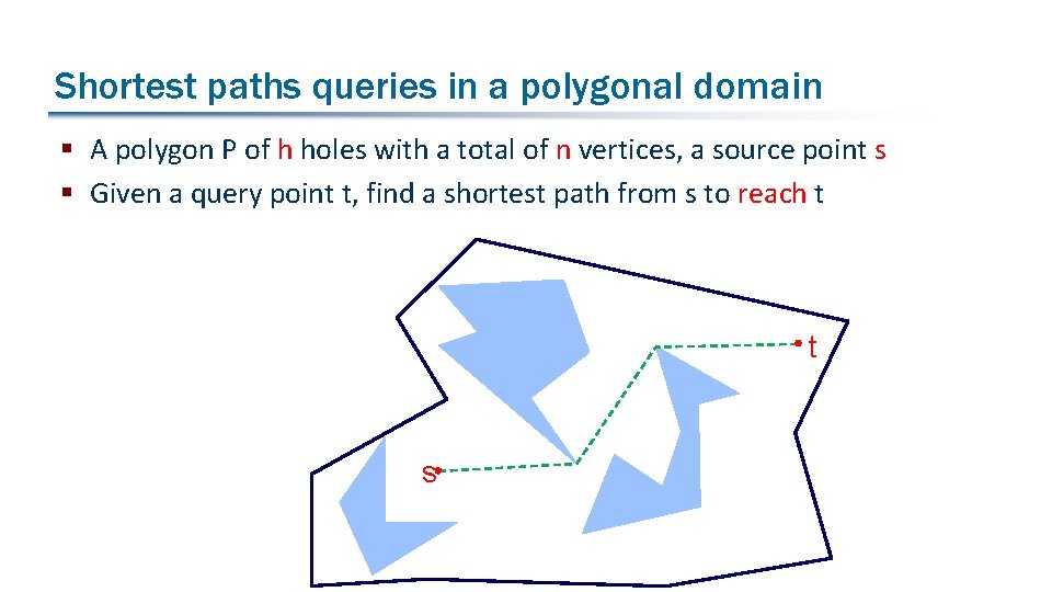 Shortest paths queries in a polygonal domain § A polygon P of h holes