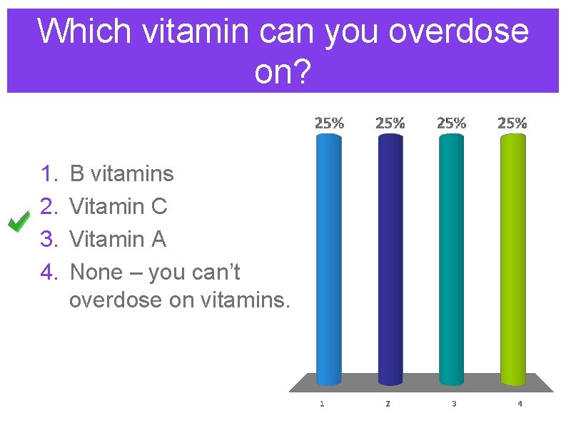 Which vitamin can you overdose on? 1. 2. 3. 4. B vitamins Vitamin C