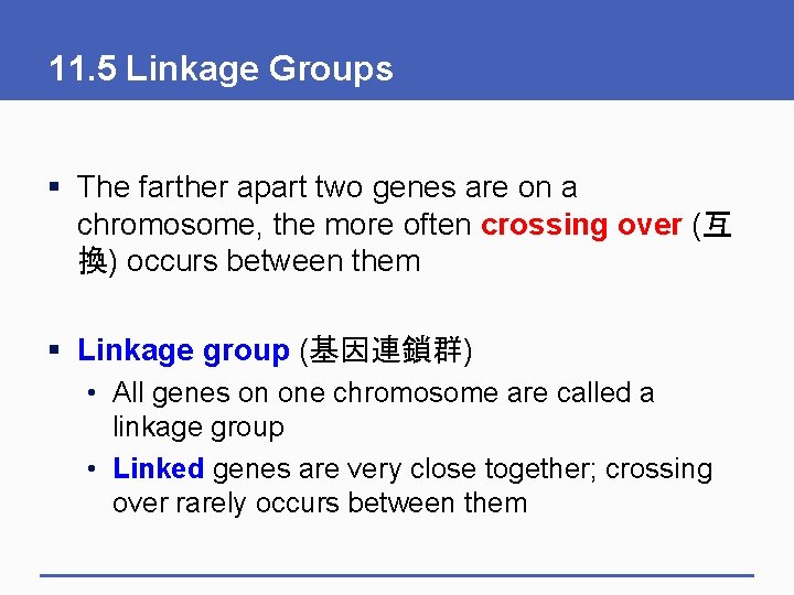 11. 5 Linkage Groups § The farther apart two genes are on a chromosome,