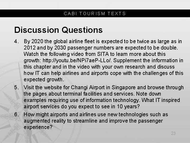 CABI TOURISM TEXTS Discussion Questions 4. By 2020 the global airline fleet is expected