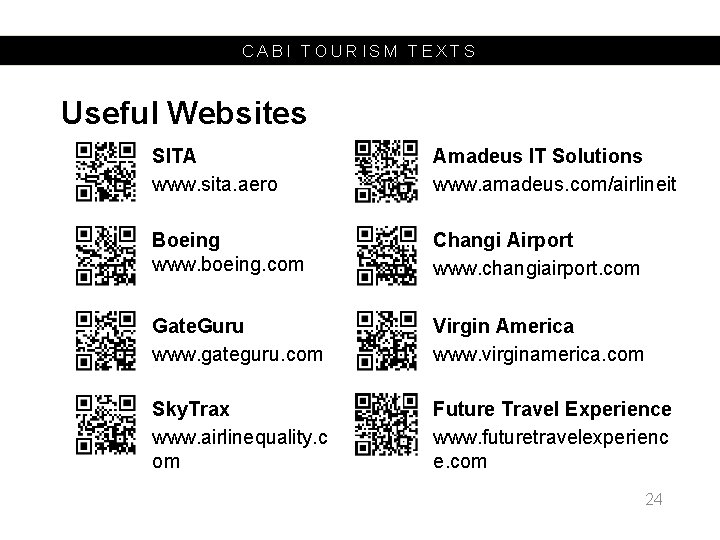 CABI TOURISM TEXTS Useful Websites SITA www. sita. aero Amadeus IT Solutions www. amadeus.