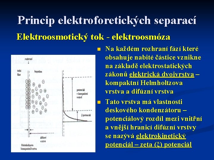 Princip elektroforetických separací Elektroosmotický tok - elektroosmóza n n Na každém rozhraní fází které