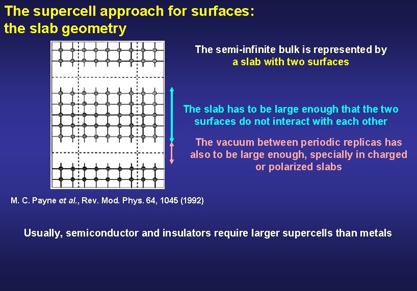 The supercell approach for surfaces: the slab geometry The semi-infinite bulk is represented by