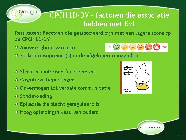 CPCHILD-DV – factoren die associatie hebben met Kv. L Resultaten: Factoren die geassocieerd zijn