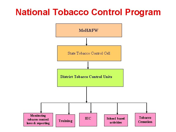 National Tobacco Control Program Mo. H&FW State Tobacco Control Cell District Tobacco Control Units