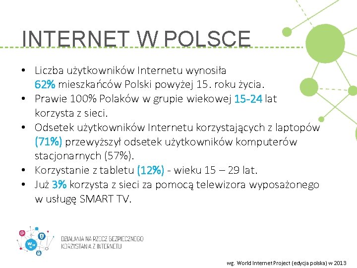 INTERNET W POLSCE • Liczba użytkowników Internetu wynosiła 62% mieszkańców Polski powyżej 15. roku