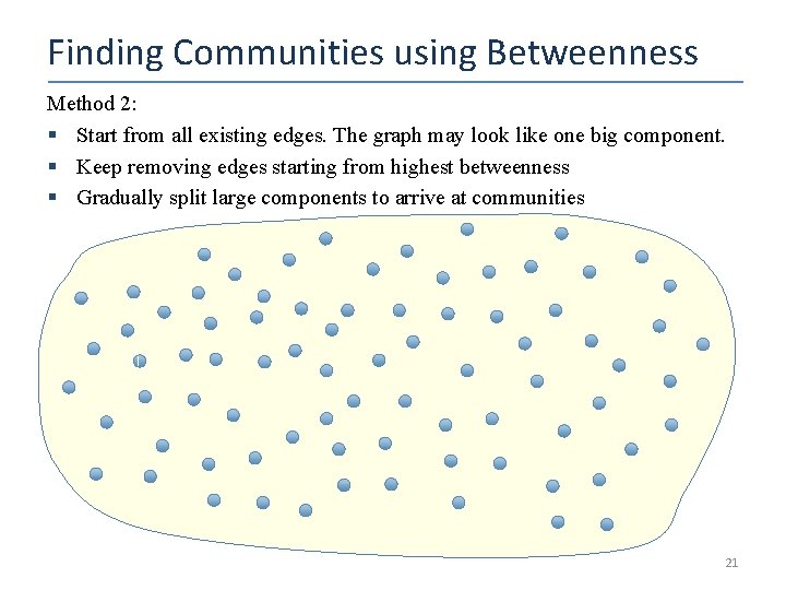 Finding Communities using Betweenness Method 2: § Start from all existing edges. The graph