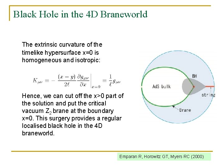 Black Hole in the 4 D Braneworld The extrinsic curvature of the timelike hypersurface