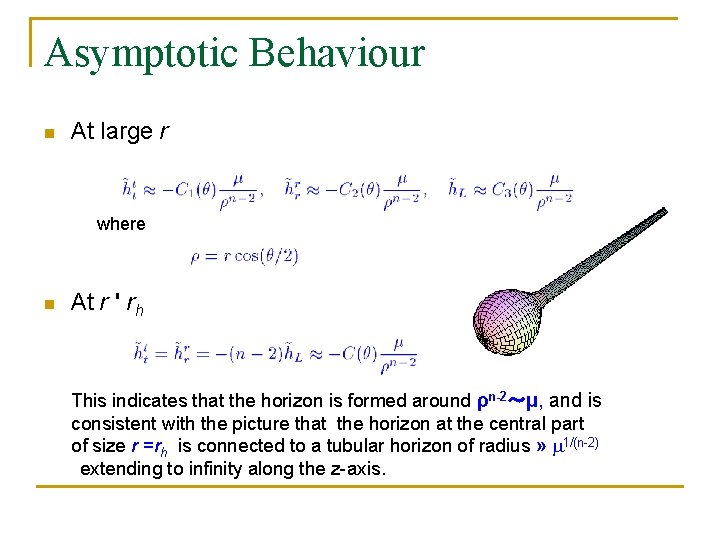 Asymptotic Behaviour n At large r where n At r ' rh This indicates