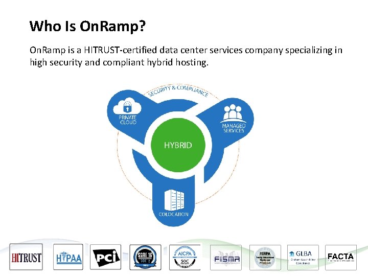 Who Is On. Ramp? On. Ramp is a HITRUST-certified data center services company specializing