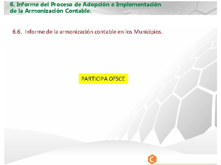 6. Informe del Proceso de Adopción e Implementación de la Armonización Contable. 6. 6.