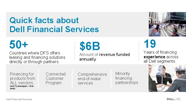Quick facts about Dell Financial Services 50+ Countries where DFS offers leasing and financing