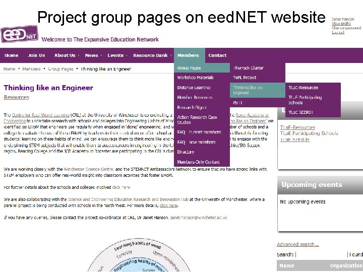 Project group pages on eed. NET website 