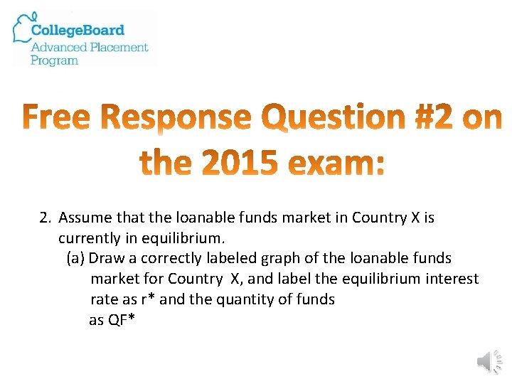 2. Assume that the loanable funds market in Country X is currently in equilibrium. 2. Assume that the loanable funds market in Country X is currently in equilibrium.