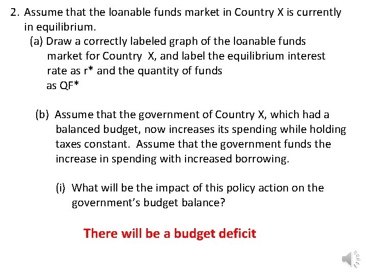 2. Assume that the loanable funds market in Country X is currently in equilibrium. 2. Assume that the loanable funds market in Country X is currently in equilibrium.