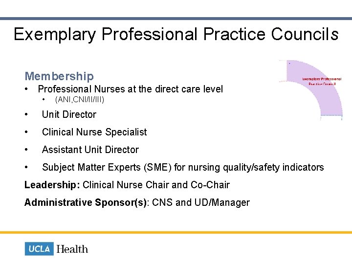  Exemplary Professional Practice Councils Membership • Professional Nurses at the direct care level