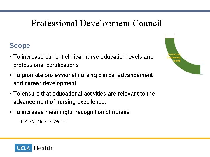  Professional Development Council Scope • To increase current clinical nurse education levels and