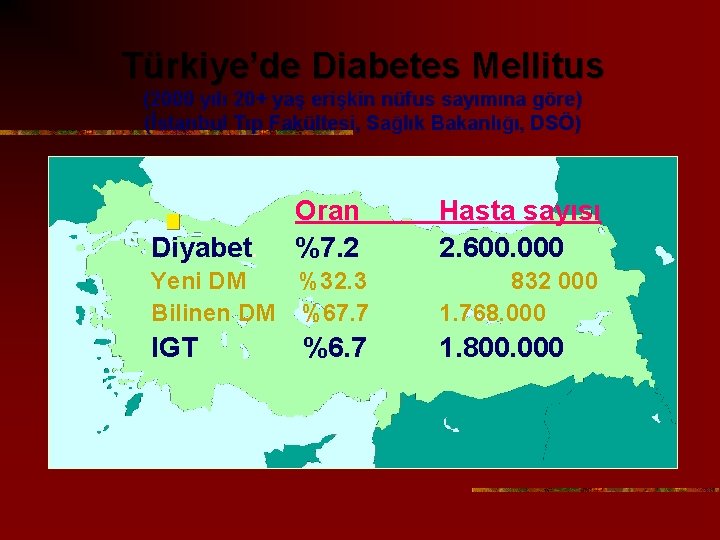 Türkiye’de Diabetes Mellitus (2000 yılı 20+ yaş erişkin nüfus sayımına göre) (İstanbul Tıp Fakültesi,