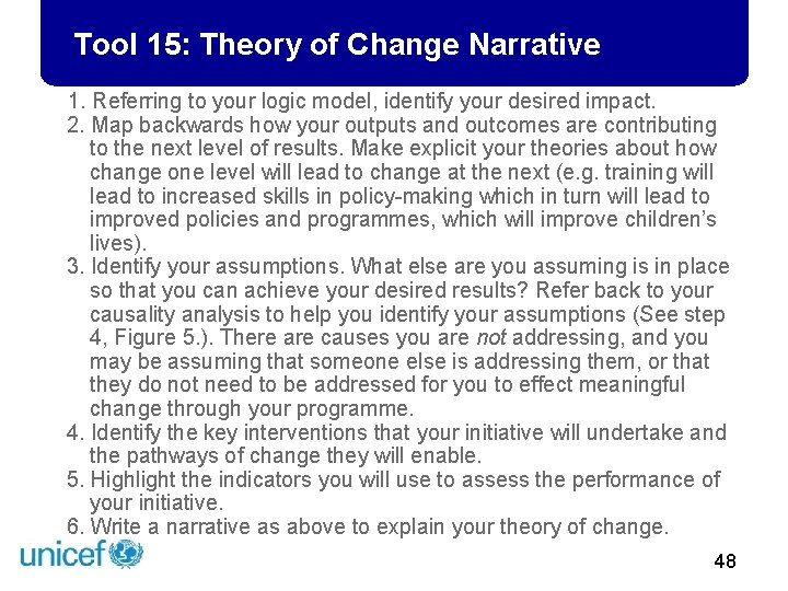 Tool 15: Theory of Change Narrative 1. Referring to your logic model, identify your