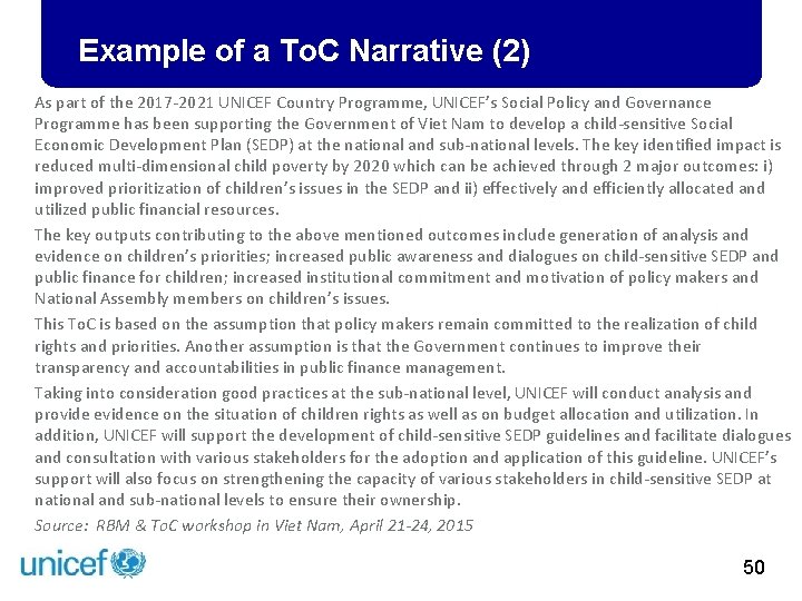  Example of a To. C Narrative (2) As part of the 2017 -2021