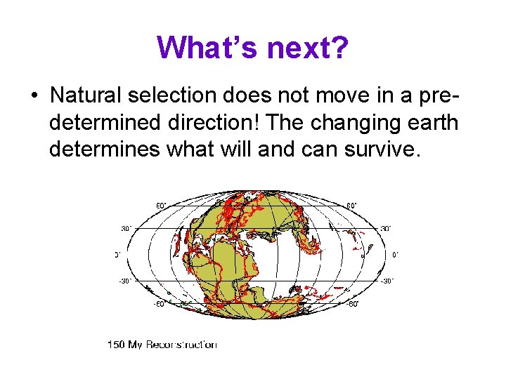 What’s next? • Natural selection does not move in a predetermined direction! The changing