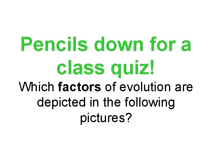 Pencils down for a class quiz! Which factors of evolution are depicted in the
