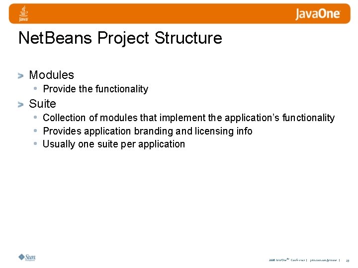 Net. Beans Project Structure Modules • Provide the functionality Suite • Collection of modules