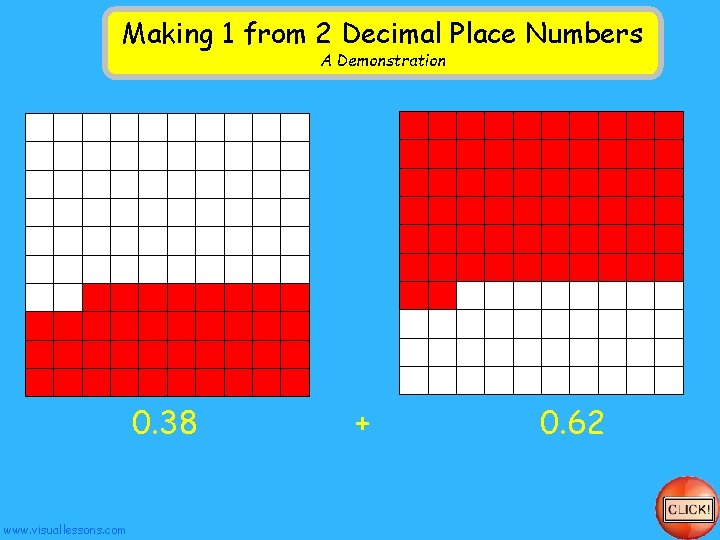 Making 1 from 2 Decimal Place Numbers A Demonstration 0. 38 www. visuallessons. com