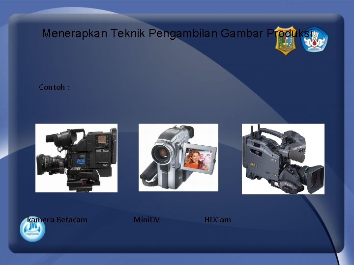 Menerapkan Teknik Pengambilan Gambar Produksi Contoh : kamera Betacam Mini. DV HDCam 