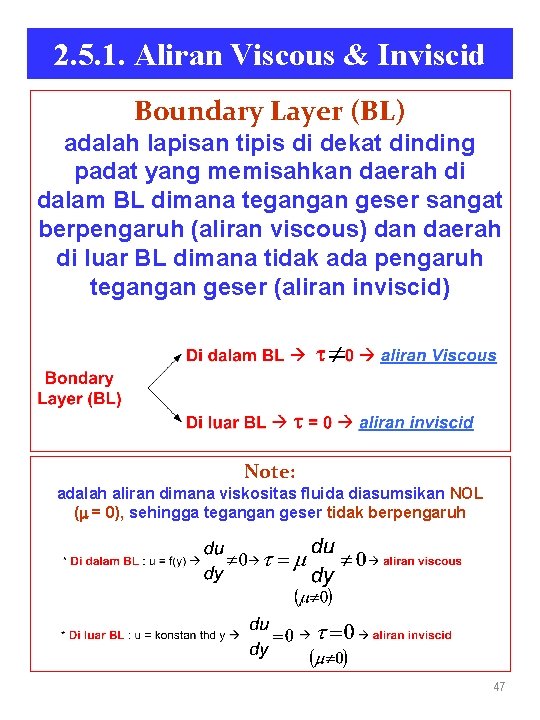 2. 5. 1. Aliran Viscous & Inviscid Boundary Layer (BL) adalah lapisan tipis di