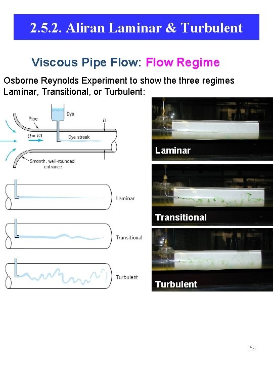 2. 5. 2. Aliran Laminar & Turbulent Viscous Pipe Flow: Flow Regime Osborne Reynolds
