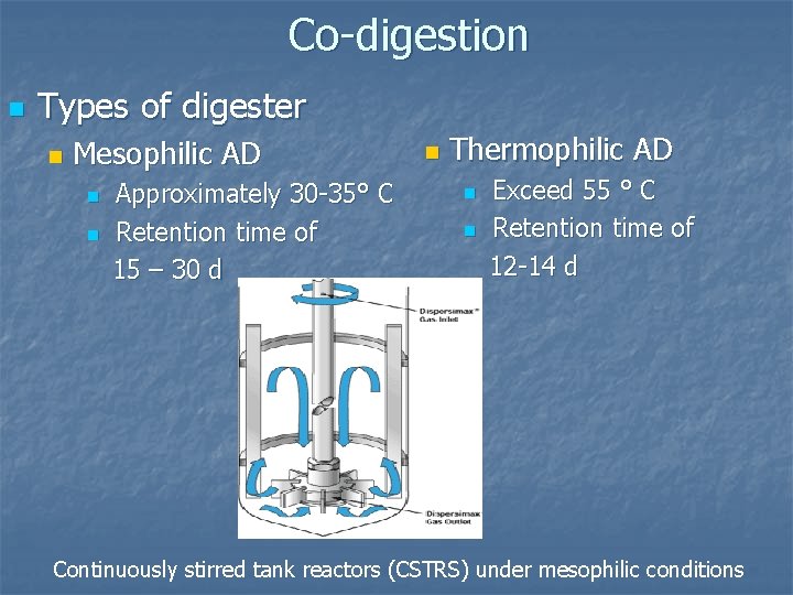 Co-digestion n Types of digester n Mesophilic AD n n Approximately 30 -35° C