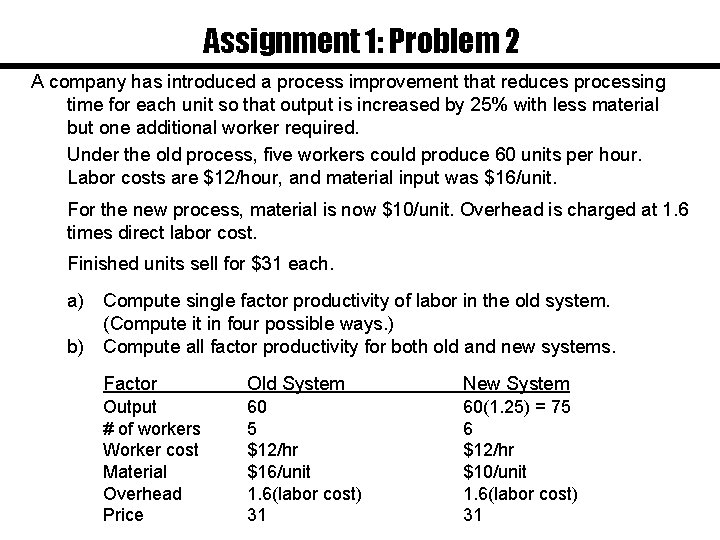 Assignment 1: Problem 2 A company has introduced a process improvement that reduces processing
