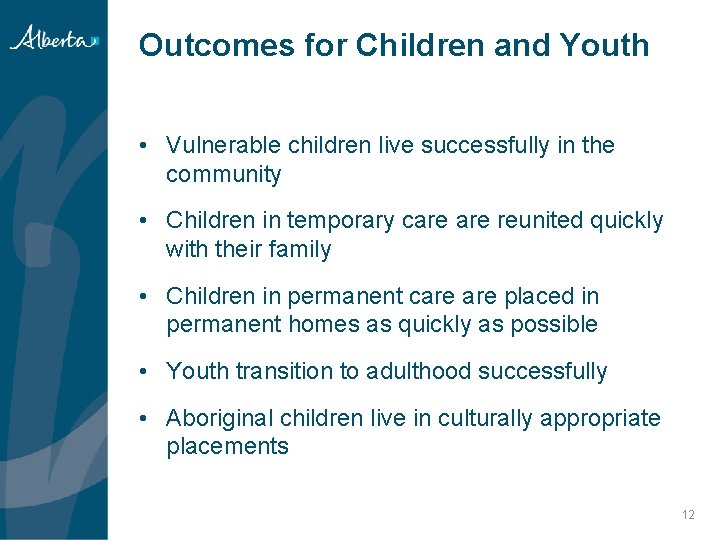 Outcomes for Children and Youth • Vulnerable children live successfully in the community •