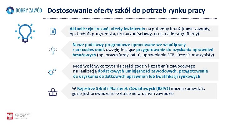 Dostosowanie oferty szkół do potrzeb rynku pracy Aktualizacja i rozwój oferty kształcenia na potrzeby