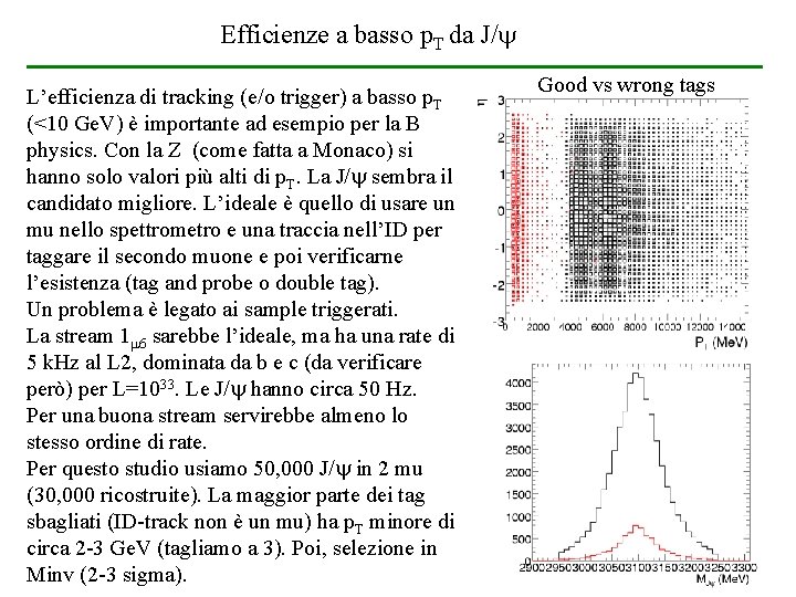 Efficienze a basso p. T da J/ L’efficienza di tracking (e/o trigger) a basso Efficienze a basso p. T da J/ L’efficienza di tracking (e/o trigger) a basso