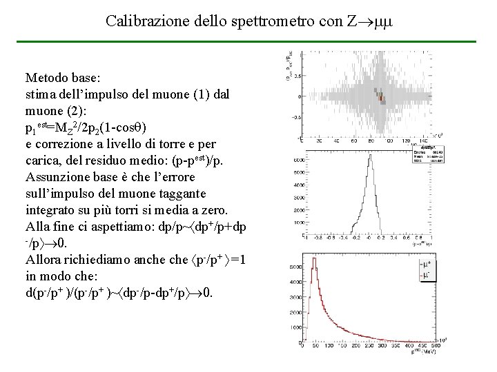 Calibrazione dello spettrometro con Z Metodo base: stima dell’impulso del muone (1) dal muone Calibrazione dello spettrometro con Z Metodo base: stima dell’impulso del muone (1) dal muone