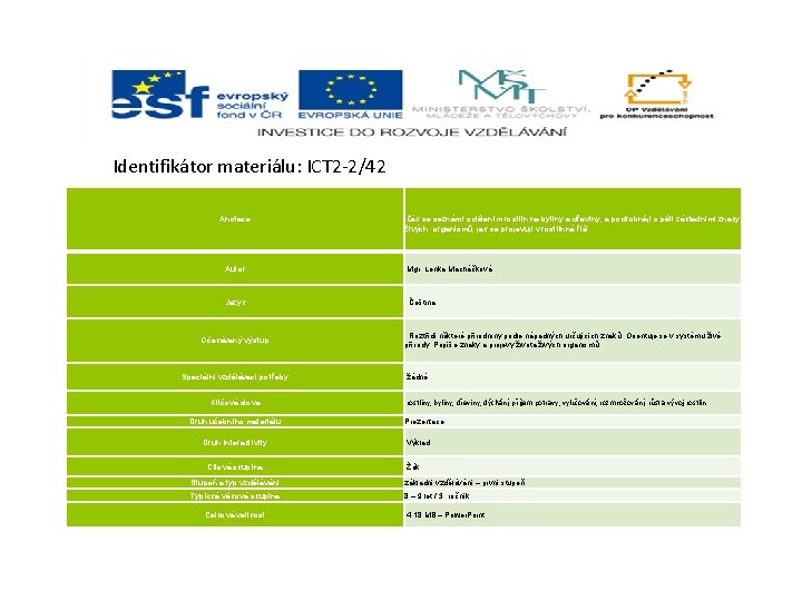 Identifikátor materiálu: ICT 2 -2/42 Anotace Žák se seznámí s dělením rostlin na byliny