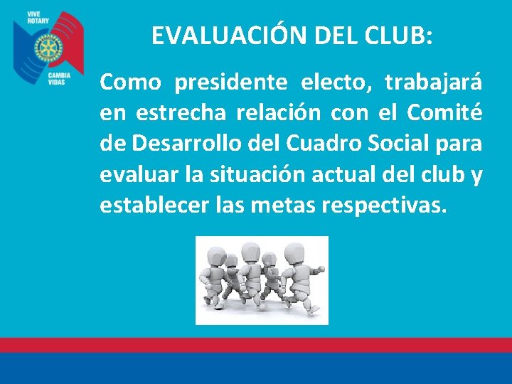 EVALUACIÓN DEL CLUB: Como presidente electo, trabajará en estrecha relación con el Comité de