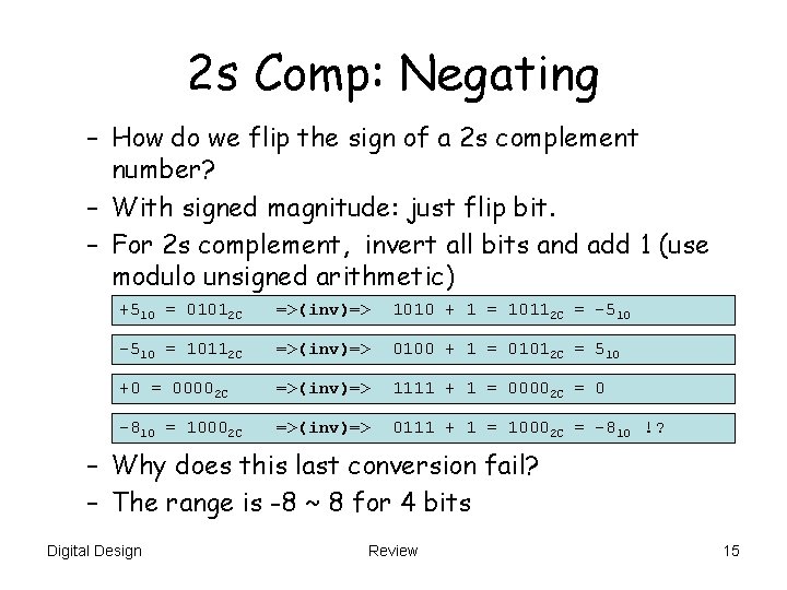 2 s Comp: Negating – How do we flip the sign of a 2 2 s Comp: Negating – How do we flip the sign of a 2