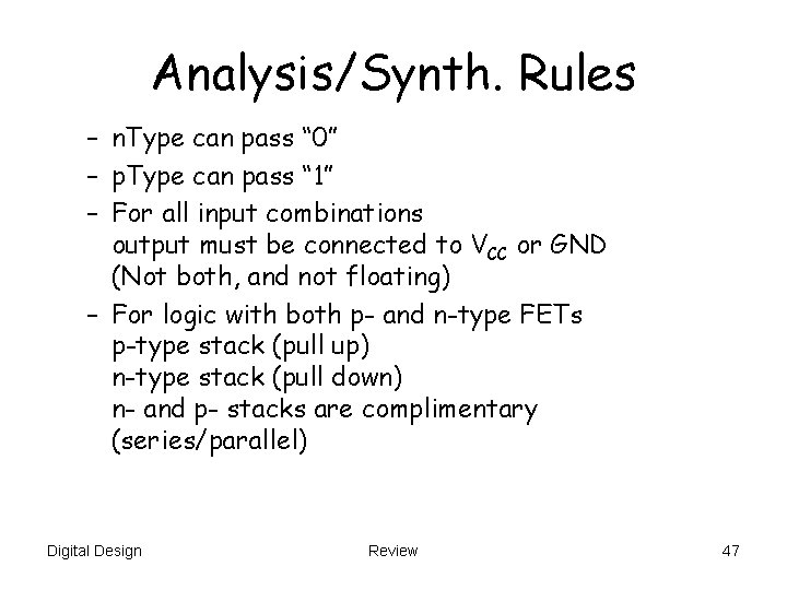 Analysis/Synth. Rules – n. Type can pass “ 0” – p. Type can pass