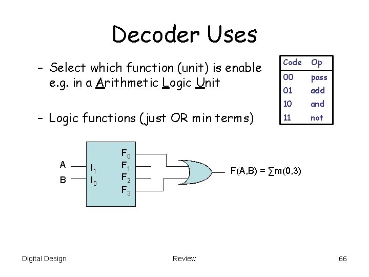 Decoder Uses – Select which function (unit) is enable e. g. in a Arithmetic